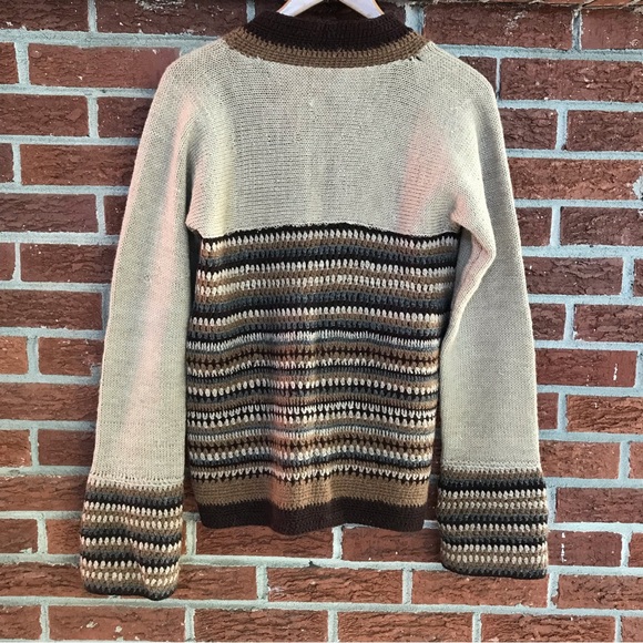 Handmade Knit Crochet Cardigan Grannycore Brown Tan Size Medium - Picture 7 of 13